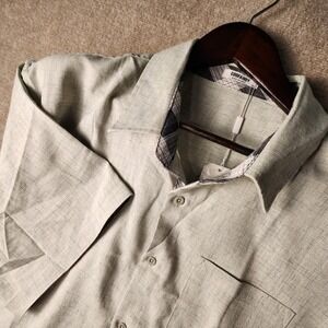 COOFANDY Mens Short Sleeve Linen Blend Shirt  Plaid Collar Light Green 3XL